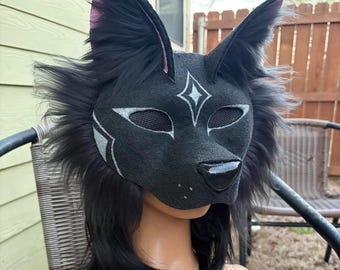 Silver and Black Canine Therian Mask