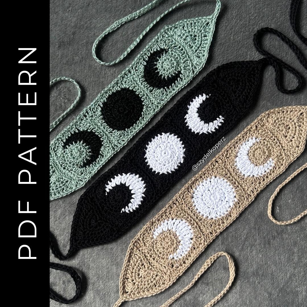 Triple Moon Crochet Headband Pattern: Goth Cottagecore Witch (PDF