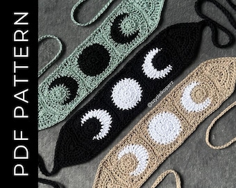 Triple Moon Crochet headband Pattern: Goth Cottagecore Witch (PDF Pattern)
