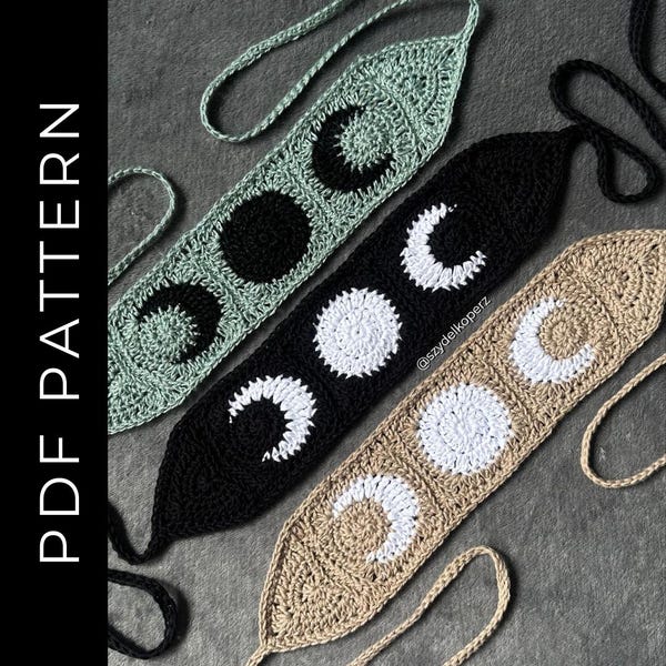 Modèle de serre-tête triple lune au crochet : sorcière gothique cottagecore (modèle PDF)
