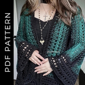 The Nocturne Cardigan [ENG & PL] | Hexagon cardigan crochet pattern | Goth Witch Cottagecore crochet | Easy beginner crochet project