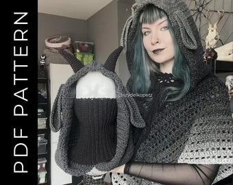 Goat Bundle: Goat Hood and Nocturne Poncho crochet pattern | goth alt krampus (PDF)