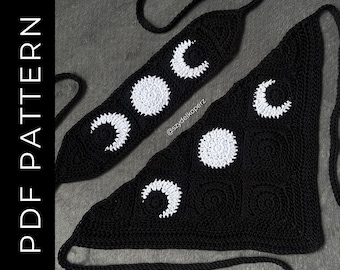 Triple Moon Accessories Bundle: Headband and bandana crochet pattern | Goth Cottagecore Witchy Whimsigoth (PDF Pattern)