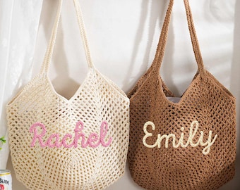 Personalized Beach Tote Bags, Bachelorette Party Gift Bags, Women Travel Gifts, Crochet Beach Bags, Bridesmaid Summer Purse