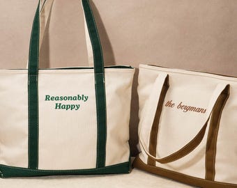 Personalized Embroidered Canvas Tote Bag: Custom Text, Beach Bag