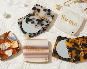 Personalized Compact Mirror with Name, Custom Engraved Gold Pocket Makeup Mirror, Bridesmaid Proposal Gifts, Wedding Party Favors for Her