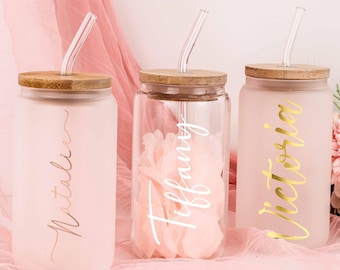 Personalized Frosted Glass Tumbler with Bamboo Lid & Straw