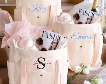 Personalized Tote Bag, Custom Embroidered Canvas, Bridesmaid Gift, Beach Wedding Party, Monogram Shoulder Bag