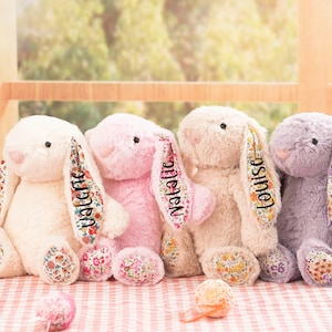 Personalisierte Ostern Plüschhase, Osterhase Geschenk für Kinder, benutzerdefinierte Ostern Blumenhase Spielzeug, Blumenmädchen Geschenk, Neugeborenen Babypartygeschenk