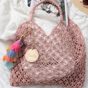 Handgefertigte gewebte Taschen, personalisierte Stricktaschen für Frauen, französische häkeln Marktnetztasche, Geschenke für sie, Sommerstrandtaschen, Qualitäts-Einkaufstasche