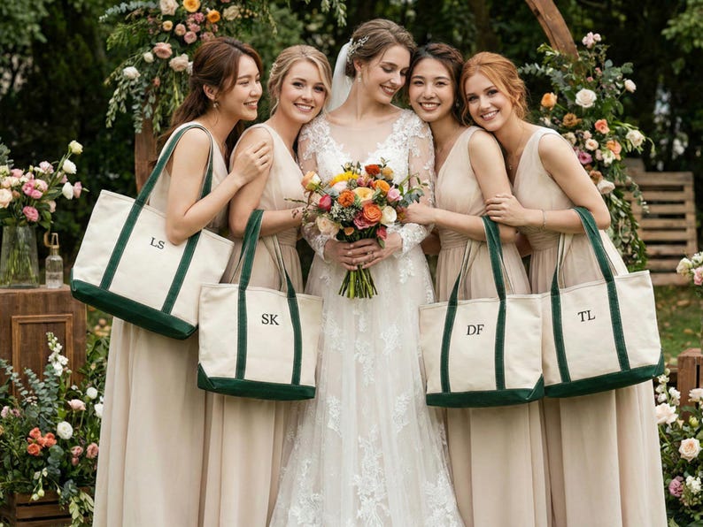 Custom Embroidered Canvas Tote Bag, Bridesmaid Gifts, Beach Handbags, Custom Text Tote, Bachelorette Gifts, School Bag, Weekend Tote image 6