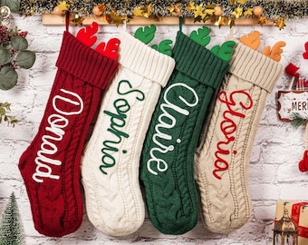 Custom Reindeer Family Name Stocking: Antlers Christmas Stockings, 2025 Xmas Holiday Elk Decor