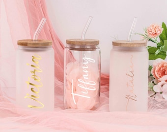 Personalized Frosted Glass Tumbler with Bamboo Lid & Straw