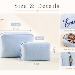 Embroidered Waffle Cosmetic Bag: Personalized Monogram Toiletry Bag, Bridesmaid Makeup Bag, Bridal Shower Gift, Gift for Her, Gift for Women image 5