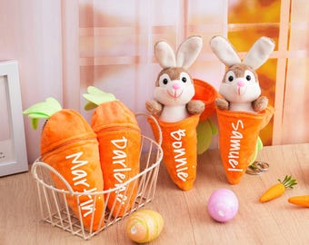 Personalized Easter Bunny Keychain: Reversible Carrot Plush Toy