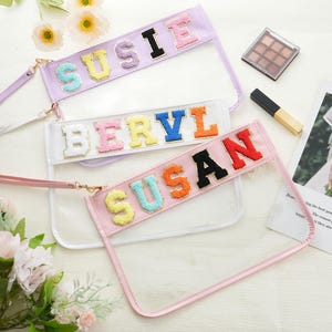 Benutzerdefinierte Name Klar Beutel Make-up Tasche | Klare Tasche mit Patches | | Angepasste Reisetasche | Tasche mit Aufnäher | Personalisierte Kinder Gürteltasche