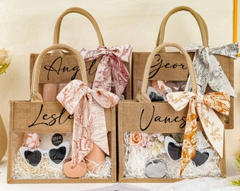 Personalized Jute Beach Bag with Scarf: Bridesmaid Bachelorette Tote