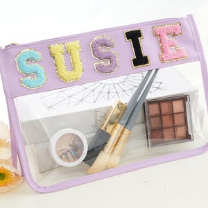 Personalized Clear Makeup Bag with Patches: Custom Name Pouch