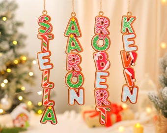 Custom Gingerbread Name Ornament, Wooden Christmas Tag,  Family Alphabet Ornament