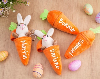 Personalized Bunny Plush Keychain: Reversible Carrot Easter Gift