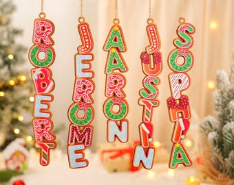 Ornamento personalizzato con lettera di pan di zenzero, etichetta natalizia personalizzata con nome di famiglia, ornamento dell'alfabeto