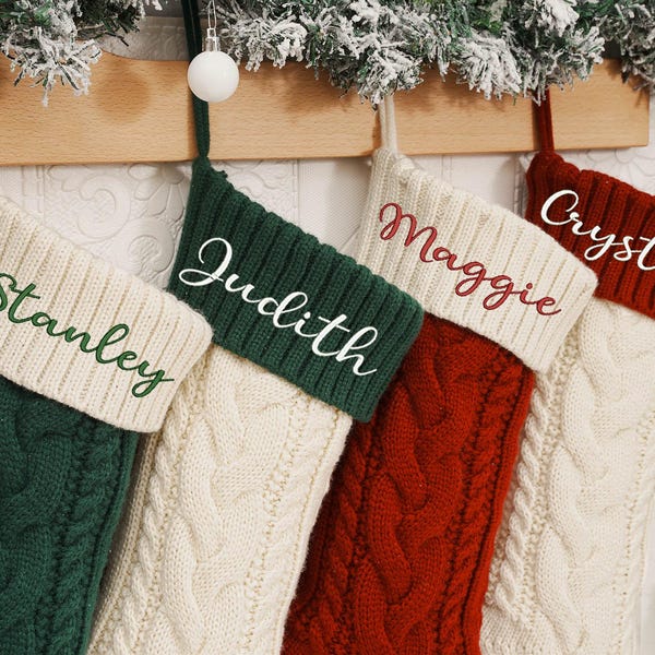 Personalized Knit Christmas Stocking: Embroidered Family Name Stockings, 2026 Xmas Holiday Decor