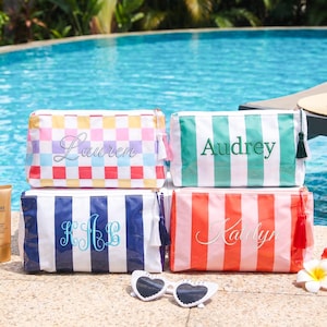 Personalized PVC Makeup Bag | Monogram Toiletry Pouch | Water Resistant Travel Case