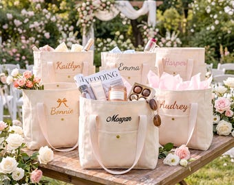 Personalized Tote Bag, Custom Embroidered Canvas, Bridesmaid Gift, Beach Wedding Party, Monogram Shoulder Bag