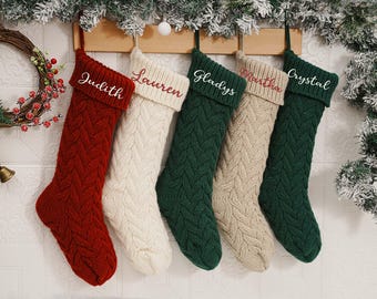 Embroidered Christmas Stocking With Name, Family Knit Stockings, Custom Christmas Gifts