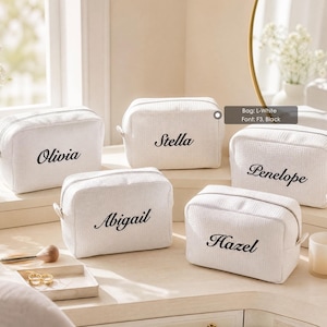 Embroidered Waffle Cosmetic Bag: Personalized Monogram Toiletry Bag, Bridesmaid Makeup Bag, Bridal Shower Gift, Gift for Her, Gift for Women image 7