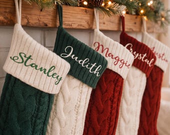 2026 Embroidered Name Stocking: Personalized Knit Christmas Stocking, Xmas Family Holiday Decor