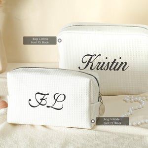 Embroidered Waffle Cosmetic Bag: Personalized Monogram Toiletry Bag, Bridesmaid Makeup Bag, Bridal Shower Gift, Gift for Her, Gift for Women image 12