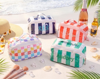 Personalized PVC Makeup Bag | Monogram Toiletry Pouch | Water Resistant Travel Case | Customizable Gift for Bridesmaids