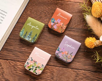 Custom Name Magnetic Bookmark, Birth Flower Leather Bookmarks, Christmas Gift for Booklovers or Teachers