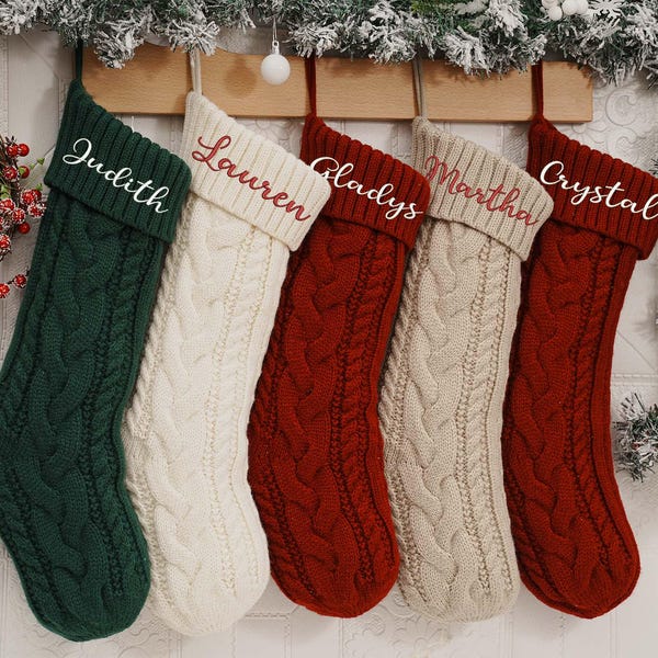 Personalisierter Strick Weihnachtsstrumpf: Gestickte Familien Name Strümpfe, 2025 Weihnachten Feiertags Dekor