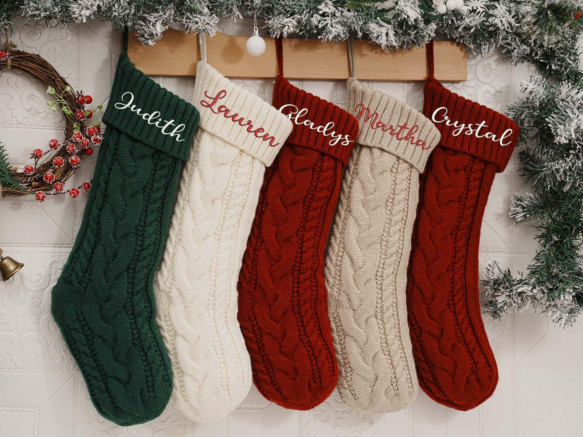 Personalized Family Christmas Stockings,2025 Embroidered Christmas Stocking,Knitted Stockings With Name,Monogram Stocking,Holiday Decor Gift