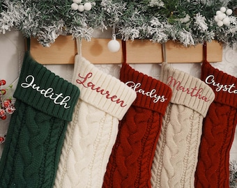 2024 Gestickter Weihnachtsstrumpf, personalisierte Familienweihnachtsstrümpfe, gestrickte Strümpfe mit Namen, Monogrammstrumpf, Feiertagsdekorgeschenk