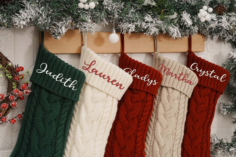 2024 Embroidered Christmas Stocking,Personalized Family Christmas Stockings,Knitted Stockings With Name,Monogram Stocking,Holiday Decor Gift