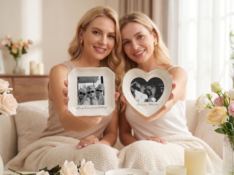 Personalised Photo Trinket Dish with Stand: Custom Jewelry Ring Dish, Wedding Gift, Bridesmaid Proposal, Trinket Tray for Best Friend/Bestie image 4
