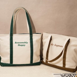 Custom Embroidered Canvas Tote Bag, Bridesmaid Gifts, Beach Handbags, Custom Text Tote, Bachelorette Gifts, School Bag, Weekend Tote image 3