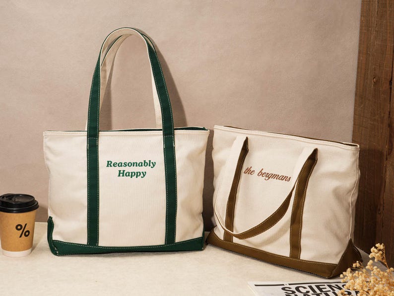 Custom Embroidered Canvas Tote Bag, Bridesmaid Gifts, Beach Handbags, Custom Text Tote, Bachelorette Gifts, School Bag, Weekend Tote image 3