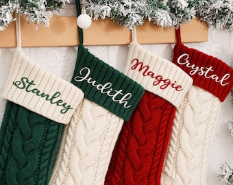 Personalized Knit Christmas Stocking: Embroidered Family Name Stockings, 2026 Xmas Holiday Decor