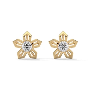 Snowflake Diamond Stud Earrings in Gold | Winter-Inspired Jewelry for Women | Perfect Winter Gift for Her | Handcrafted Snowflake Earrings