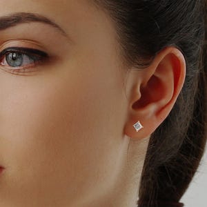 Minimalist Rose Gold Diamond Stud Earrings | Princess Cut Diamonds in 14k Gold | Luxury Gift for Her | Cartilage Hoop Minimalist Jewelry