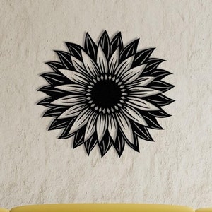 Decoración de pared de metal con girasoles, arte lineal de flores, arte vintage americano, arte floral minimalista, arte lineal, regalo para mamá, póster de girasoles, arte natural