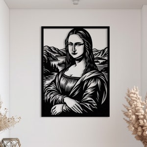 Arte de pared de Mona Lisa, decoración de pared de metal, Leonardo Da Vinci, decoración del hogar renacentista, arte abstracto de la pared, cartel vintage, decoración del hogar posmoderno
