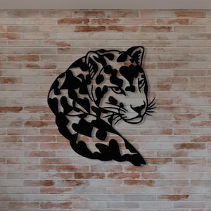 Decorazione da parete leopardo nero, arte da parete in metallo, arte con animali selvatici, decorazione da parete safari, cartello con animale africano, regalo per amanti degli animali, arte gotica, regalo di Natale