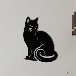 Decoración de pared de gato negro, arte de pared de metal, decoración gótica, póster de gato egipcio, estatua de animal, decoración de animales salvajes, decoración de habitación de niños, arte de gato japonés