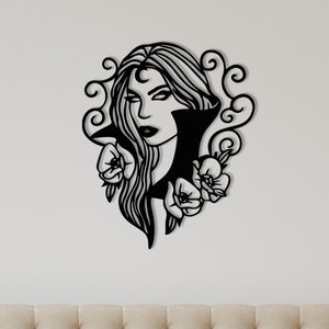 Decoración de pared de mujer vampiro, arte de pared de metal, arte de una línea, póster de buscador de sangre, vampiro chupasangre, decoración de pared de Halloween, decoración de pared gótica