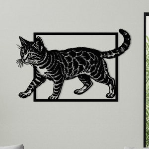 Arte de pared de metal con diseño de gato, decoración de pared con gato, decoración de gatitos, decoración de animales salvajes, decoración de pared con animales, póster de gato egipcio, regalo de inauguración de la casa, regalo para amantes de las mascotas